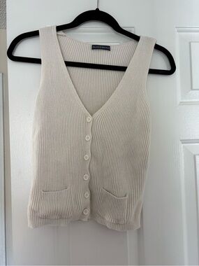 Brandy Melville Cream Ribbed Button Tank